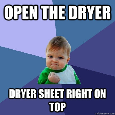 Open the dryer Dryer sheet right on top  Success Kid