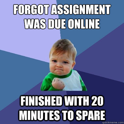 Forgot assignment was due online finished with 20 minutes to spare  Success Kid