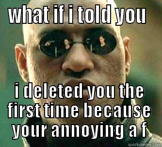 WHAT IF I TOLD YOU  I DELETED YOU THE FIRST TIME BECAUSE YOUR ANNOYING A F Matrix Morpheus