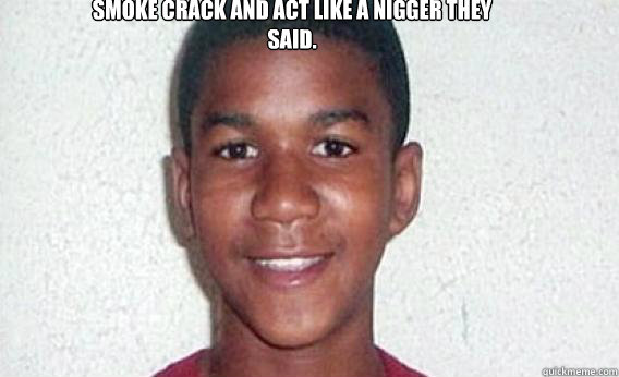 Smoke crack and act like a nigger they said.  Trayvon They Said