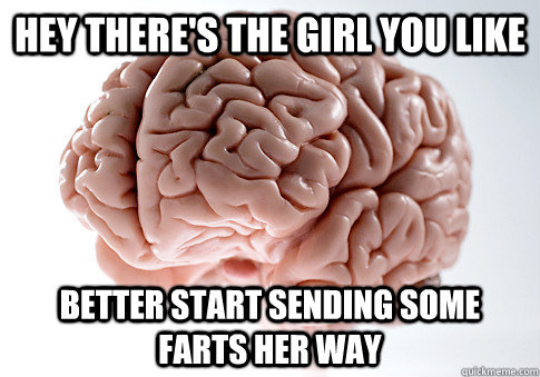 Hey there's the girl you like better start sending some farts her way - Hey there's the girl you like better start sending some farts her way  Scumbag Brain