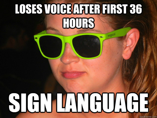 loses voice after first 36 hours sign language - loses voice after first 36 hours sign language  Misc