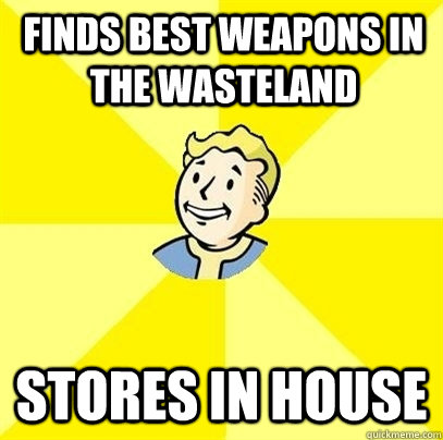 Finds best weapons in the wasteland Stores in house  Fallout 3