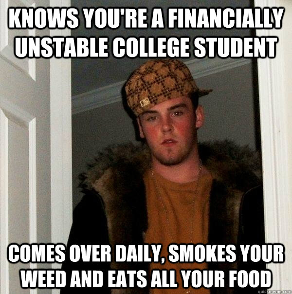 knows you're a financially unstable college student comes over daily, smokes your weed and eats all your food  Scumbag Steve