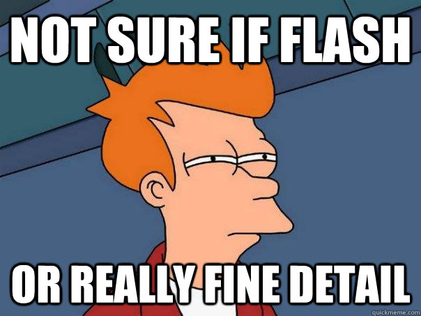 Not sure if flash Or really fine detail  Futurama Fry