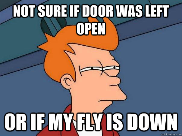 Not Sure if door was left open Or if my fly is down  Futurama Fry