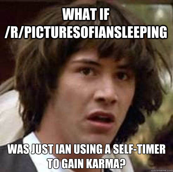 What if /r/picturesofiansleeping Was just ian using a self-timer to gain karma?  conspiracy keanu