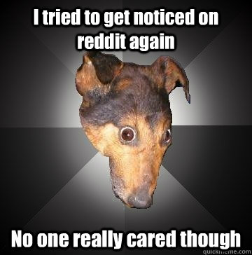 I tried to get noticed on reddit again No one really cared though  Depression Dog