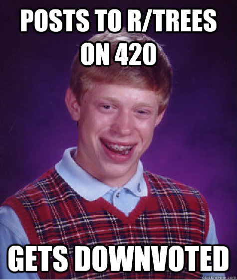 Posts to r/trees on 420 Gets downvoted - Posts to r/trees on 420 Gets downvoted  Bad Luck Brian