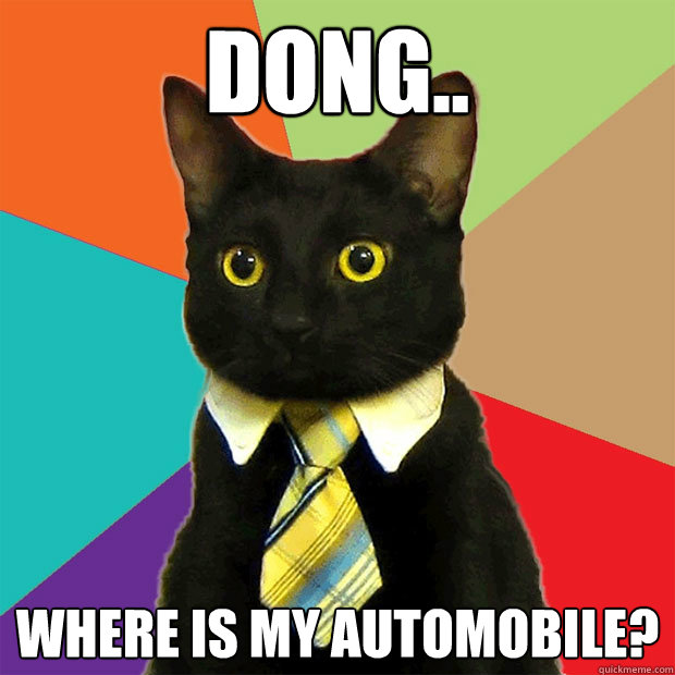 Dong.. where is my automobile?  Business Cat