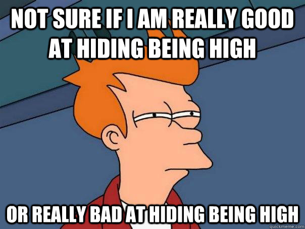 Not sure if I am really good at hiding being high Or really bad at hiding being high - Not sure if I am really good at hiding being high Or really bad at hiding being high  Futurama Fry