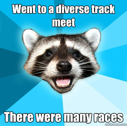 Went to a diverse track meet There were many races - Went to a diverse track meet There were many races  Lame Pun Coon