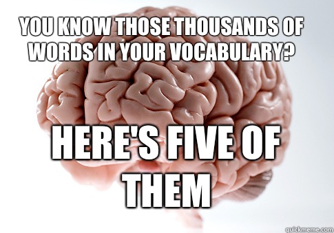 You know those thousands of words in your vocabulary? Here's five of them  - You know those thousands of words in your vocabulary? Here's five of them   Scumbag Brain