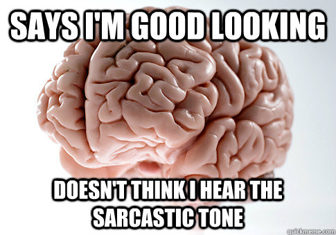 Says I'm good looking Doesn't think I hear the sarcastic tone  Scumbag Brain