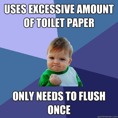 uses excessive amount of toilet paper only needs to flush once - uses excessive amount of toilet paper only needs to flush once  Success Kid