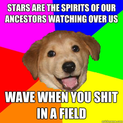 Stars are the spirits of our ancestors watching over us wave when you shit in a field  Advice Dog