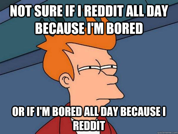 Not sure if i reddit all day because i'm bored Or if i'm bored all day because i reddit  Futurama Fry