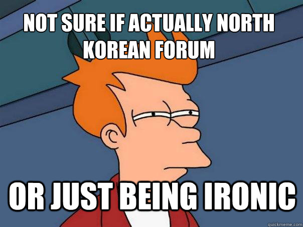 not sure if actually north korean forum  or just being ironic  Futurama Fry