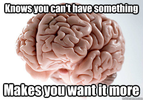 Knows you can't have something Makes you want it more  Scumbag Brain