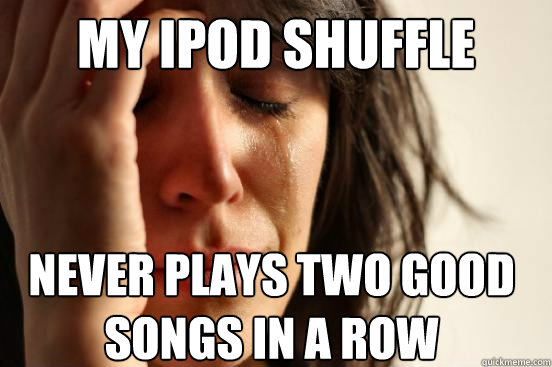 My Ipod Shuffle never plays two good songs in a row  First World Problems