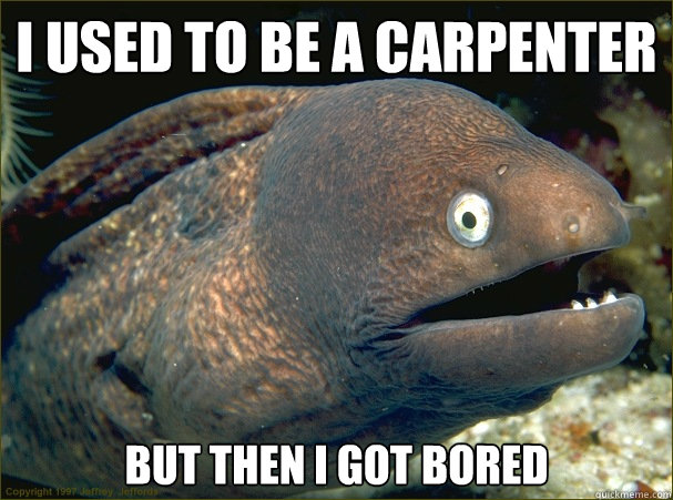 I used to be a carpenter But then I got bored  Bad Joke Eel