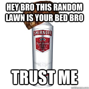 hey bro this random lawn is your bed bro trust me  Scumbag Alcohol