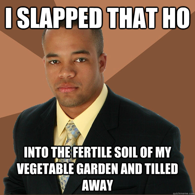 i slapped that ho into the fertile soil of my vegetable garden and tilled away  Successful Black Man