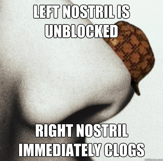 left nostril is unblocked right nostril immediately clogs - left nostril is unblocked right nostril immediately clogs  Scumbag nose