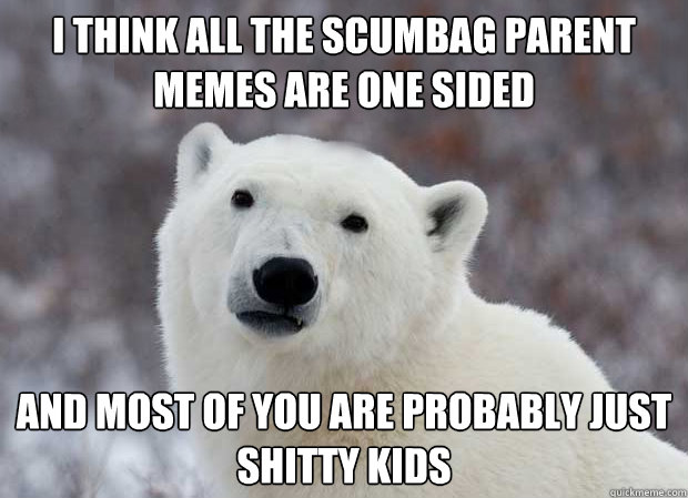 I think all the scumbag parent memes are one sided And most of you are probably just shitty kids  Popular Opinion Polar Bear