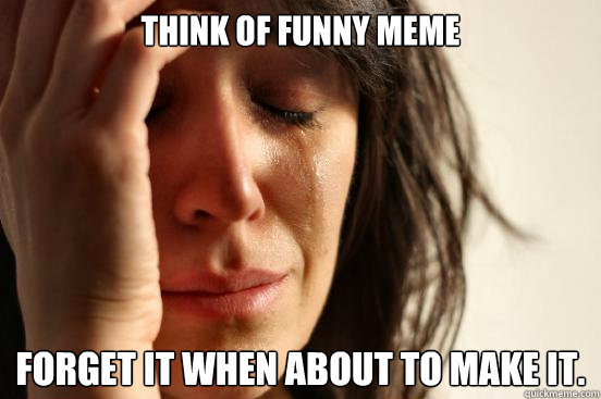 Think of funny meme forget it when about to make it.  First World Problems