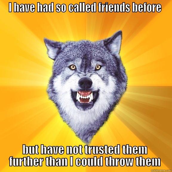 I have ALWAYS been a loner - I HAVE HAD SO CALLED FRIENDS BEFORE BUT HAVE NOT TRUSTED THEM FURTHER THAN I COULD THROW THEM Courage Wolf