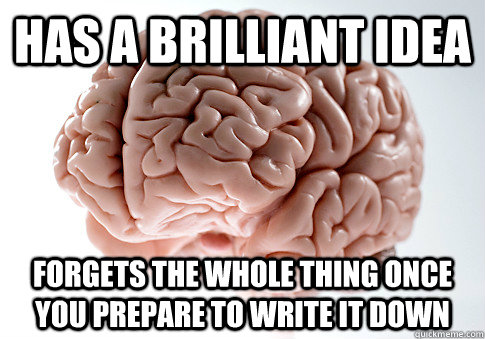 has a brilliant idea forgets the whole thing once you prepare to write it down   Scumbag Brain