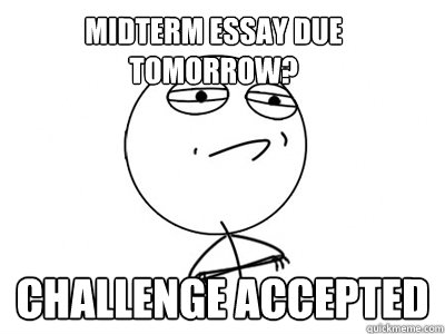 Midterm essay due tomorrow? Challenge Accepted - Midterm essay due tomorrow? Challenge Accepted  Challenge Accepted