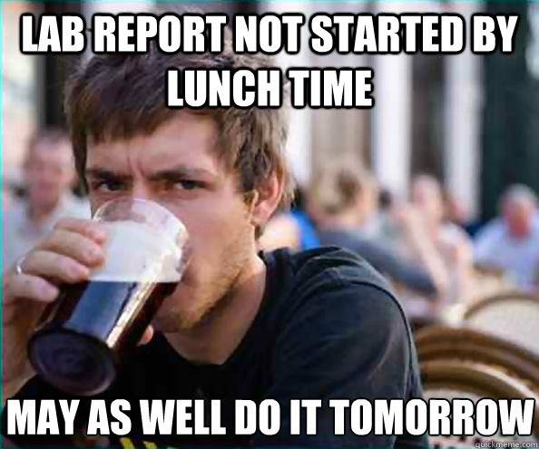 Lab report not started by lunch time may as well do it tomorrow - Lab report not started by lunch time may as well do it tomorrow  Lazy College Senior