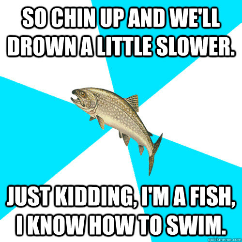 so chin up and we'll drown a little slower. just kidding, i'm a fish, I know how to swim. - so chin up and we'll drown a little slower. just kidding, i'm a fish, I know how to swim.  Pop Punk Trout