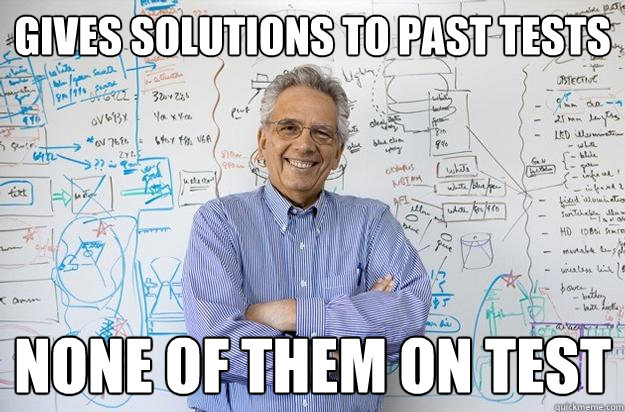 Gives Solutions to Past Tests None of them on Test  Engineering Professor