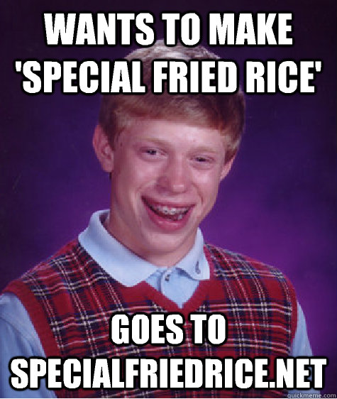 Wants to make 'Special Fried Rice' Goes to specialfriedrice.net  Bad Luck Brian