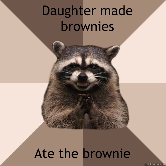 Daughter made brownies  Ate the brownie   Evil Plotting Raccoon