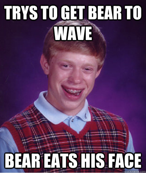 TRYS TO GET BEAR TO WAVE BEAR EATS HIS FACE  Bad Luck Brian