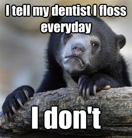 I tell my dentist I floss everyday I don't  Confession Bear