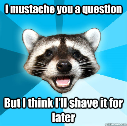 I mustache you a question But I think I'll shave it for later - I mustache you a question But I think I'll shave it for later  Lame Pun Coon