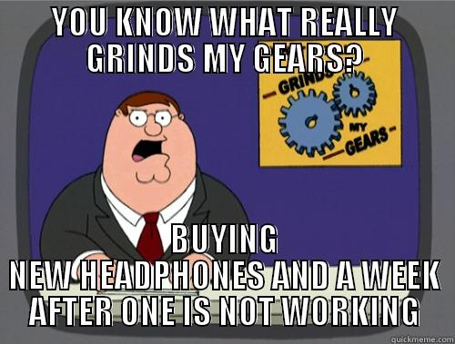 YOU KNOW WHAT REALLY GRINDS MY GEARS? BUYING NEW HEADPHONES AND A WEEK AFTER ONE IS NOT WORKING Grinds my gears