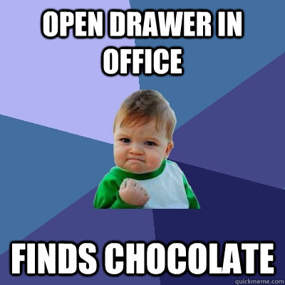 Open Drawer in Office Finds Chocolate  Success Kid