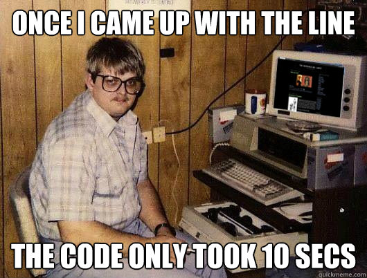 once i came up with the line  the code only took 10 secs  