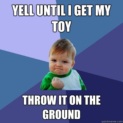 Yell until i get my toy Throw it on the ground  Success Kid