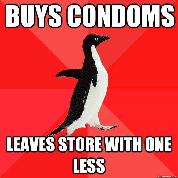 Buys condoms leaves store with one less  Socially Awesome Penguin