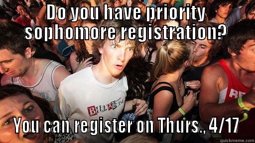 priority sophomore spring 2014 - DO YOU HAVE PRIORITY SOPHOMORE REGISTRATION? YOU CAN REGISTER ON THURS., 4/17 Sudden Clarity Clarence