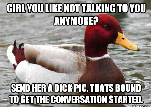 girl you like not talking to you anymore? send her a dick pic. Thats bound to get the conversation started.  