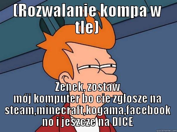 (ROZWALANIE KOMPA W TLE) ZENEK, ZOSTAW MÓJ KOMPUTER BO CIE ZGŁOSZE NA STEAM,MINECRAFT,KOGAMA,FACEBOOK NO I JESZCZE NA DICE Futurama Fry