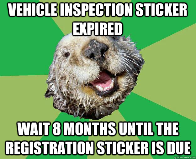 vehicle inspection sticker expired wait 8 months until the registration sticker is due - vehicle inspection sticker expired wait 8 months until the registration sticker is due  OCD Otter